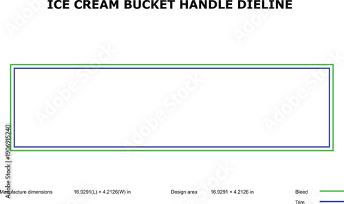 A technical drawing of an ice cream bucket handle dieline