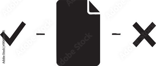 Black Document Icon with Checkmark and Cross Mark Silhouette on White Background
