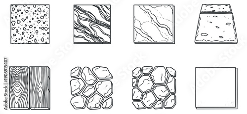 A collection of travel-themed notebook illustrations featuring landmarks and maps in black and white outline vector style, perfect for journaling and adventure planning