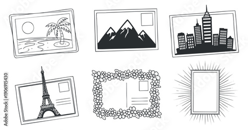 A collection of bicycle illustrations in black and white vector style, perfect for urban transportation and fitness themes