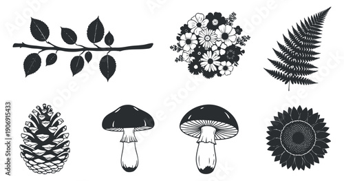 A collection of cryptocurrency and technology elements in black and white outline vector style, ideal for digital finance projects