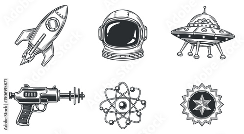 A set of various 3D printers in outline vector style, ideal for technology and innovation projects
