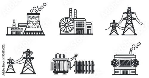 A set of AI brain icons with circuit patterns in black and white vector style, suitable for technology and innovation projects