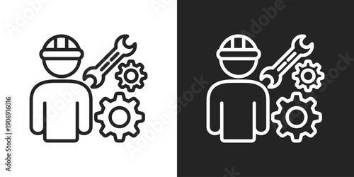 Repairman Icon In Black And White Outline Style