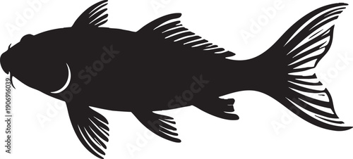 Black Koi Fish Silhouette Isolated on White Background for Zen and Japanese Design