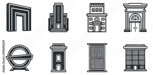 A collection of book illustrations including closed and open books, a notebook, and book icons in black and white minimalist vector style, suitable for educational materials and publishing design