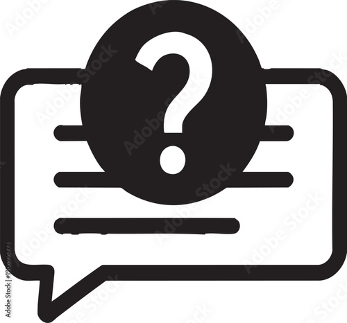 Black Message Bubble Icon with Question Mark Silhouette Isolated on White Background