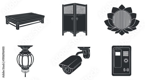 A collection of music-related icons including microphones, vinyl records, cassette tapes, headphones, and speakers in a hand-drawn vector style, ideal for music-themed design projects