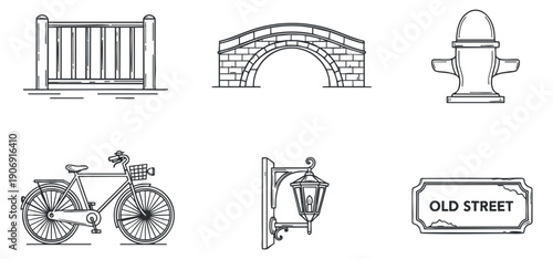 A collection of ASIC miner illustrations in clean outline vector style, suitable for technology and cryptocurrency graphics