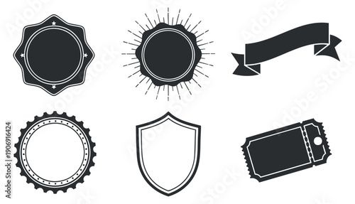 A collection of winter-themed icons including a snowflake, icicles, mittens, a house, ice skates, and a Christmas tree in minimalist black and white vector style, perfect for holiday design projects