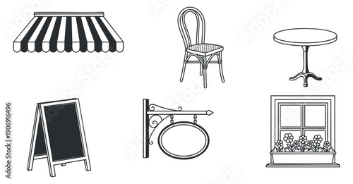 A collection of hand-drawn sunscreen and skincare product tubes and bottles in black and white vector style, ideal for health and beauty design projects