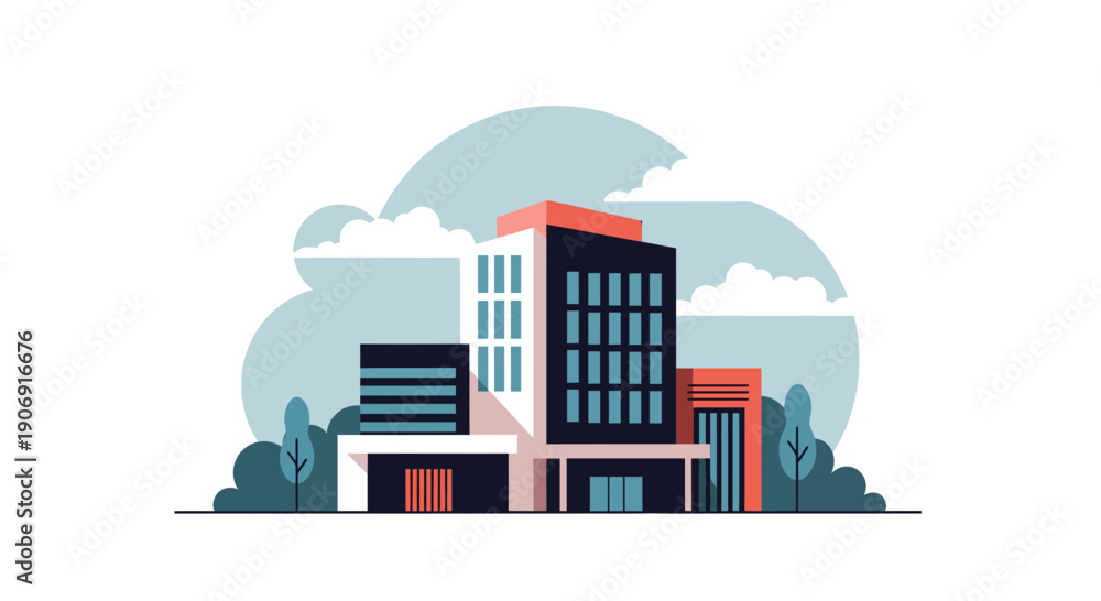 Obraz premium Modern architectural building design with multiple floors and contemporary facade.