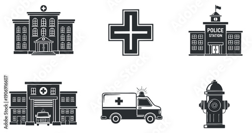 A collection of various fruits including avocado, bananas, grapes, lemon, fig, tamarind, and tomato in black and white vector style, suitable for healthy food branding and design