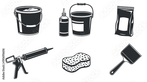 A collection of coffee beans, cacao pods, bananas, grapes, cotton plants, and a hand holding a seed in black and white minimalist vector style, ideal for food and agriculture branding