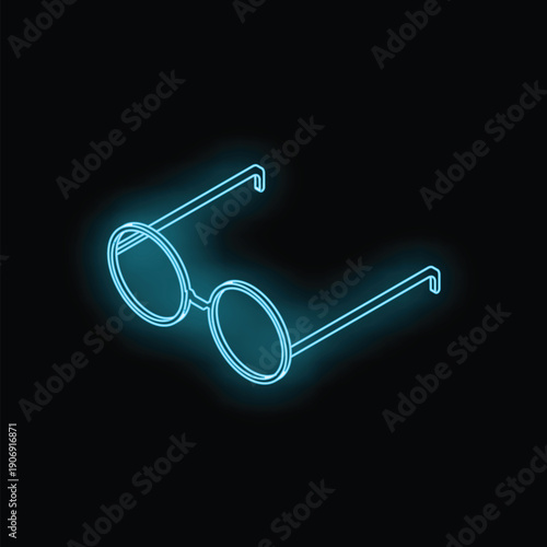 Blue neon sign showing a pair of stylish round glasses, creating a vibrant and eye catching display
