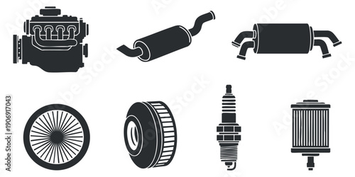 A collection of music-themed icons including a guitar, drum, musical notes, and microphone in black and white sketch vector style, ideal for educational materials and music class branding