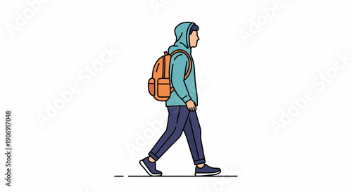 Person walking with backpack wearing hoodie side view casual style outdoor activity.