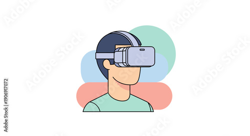 Person wearing virtual reality headset experiencing digital world immersion technology.