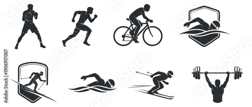 A collection of eight tribal masks in minimal black and white outline vector style, perfect for cultural art projects