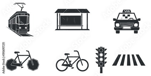 A collection of recyclable packaging boxes and bags in simple outline vector style, suitable for eco-friendly branding and design projects