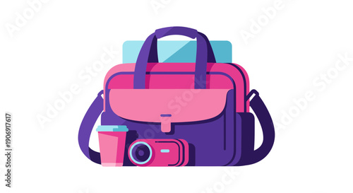 Stylish pink and purple bag with a handle and shoulder strap perfect for carrying items.