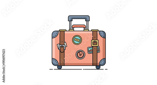 Stylish vintage suitcase with travel stickers ready for exciting adventures and journeys.