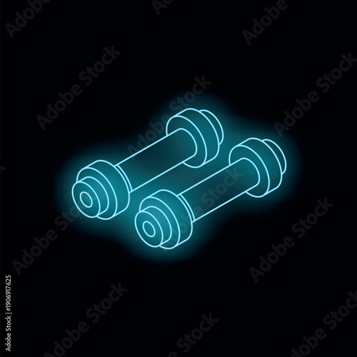 Glowing neon dumbbells symbolize commitment to fitness and strength training, promoting a healthy lifestyle