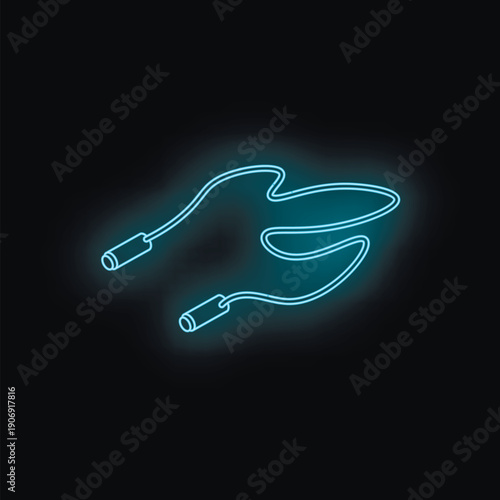 Light blue neon jump rope glowing on a black background, symbolizing active lifestyle, cardio workout, and healthy habits