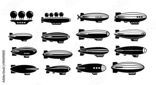 Collection of vintage airship and zeppelin illustrations.