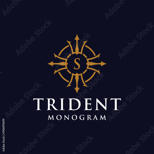 Initial Letter S Circular Trident Neptune God Poseidon King Logo Design Vector Template
