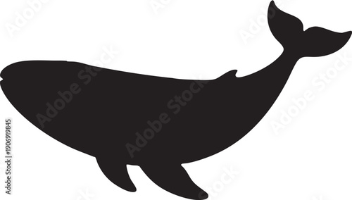 Black Whale Silhouette Isolated on White Background for Ocean and Marine Design