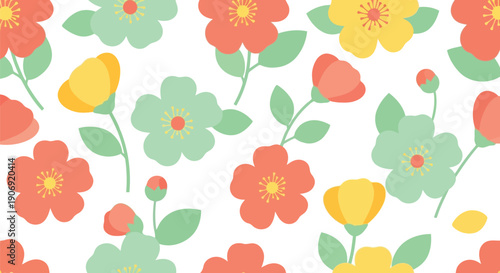 Seamless floral vector clipart pattern with colorful spring flowers for backgrounds and textiles