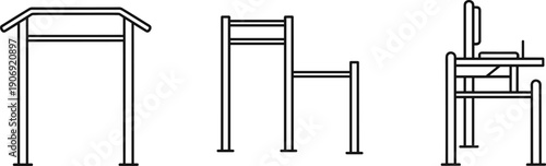 Simple line drawings of outdoor gym equipment for fitness and exercise