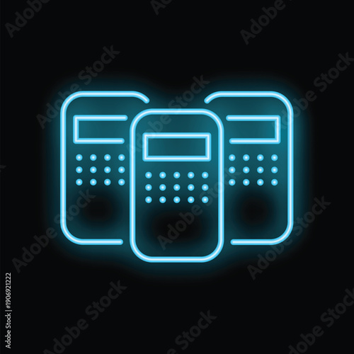Neon blue riot police shield protecting from aggressive crowd protest violence icon glowing in the dark