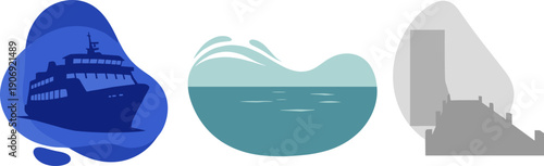 Set of abstract icons representing transportation and travel concepts with a modern minimalist style