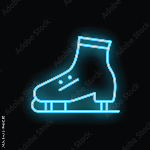 Neon ice skate shining on dark background illustration