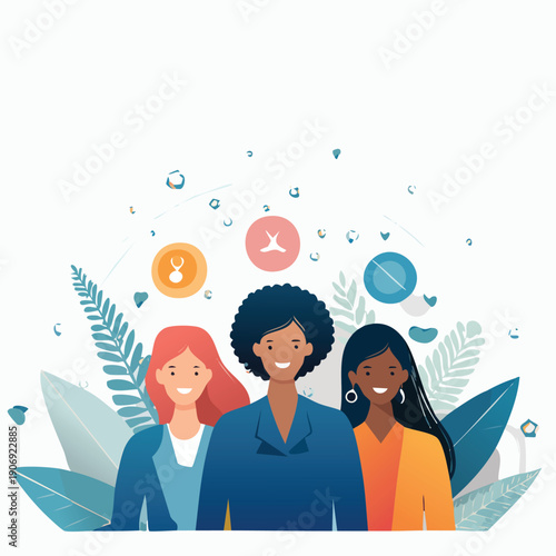 Diverse group of women in professional attire celebrating teamwork and female empowerment