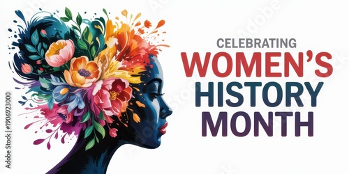 Celebrating women's history month with flowers and silhouette