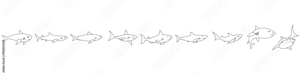 Fototapeta premium Shark vector icon set. Fish Illustration sign collection. Ocean life symbol or logo. Design for web and app.