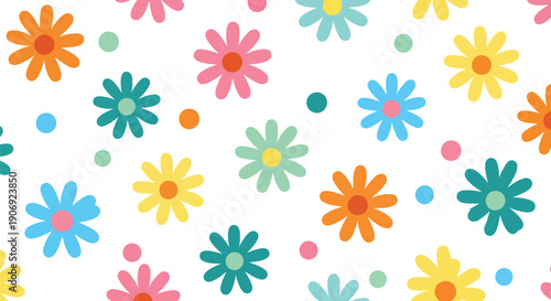 Seamless colorful flower pattern vector clipart for spring backgrounds and textile design