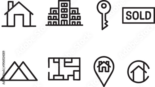 Real estate icons set for home buying and selling professional use on transparent background vector