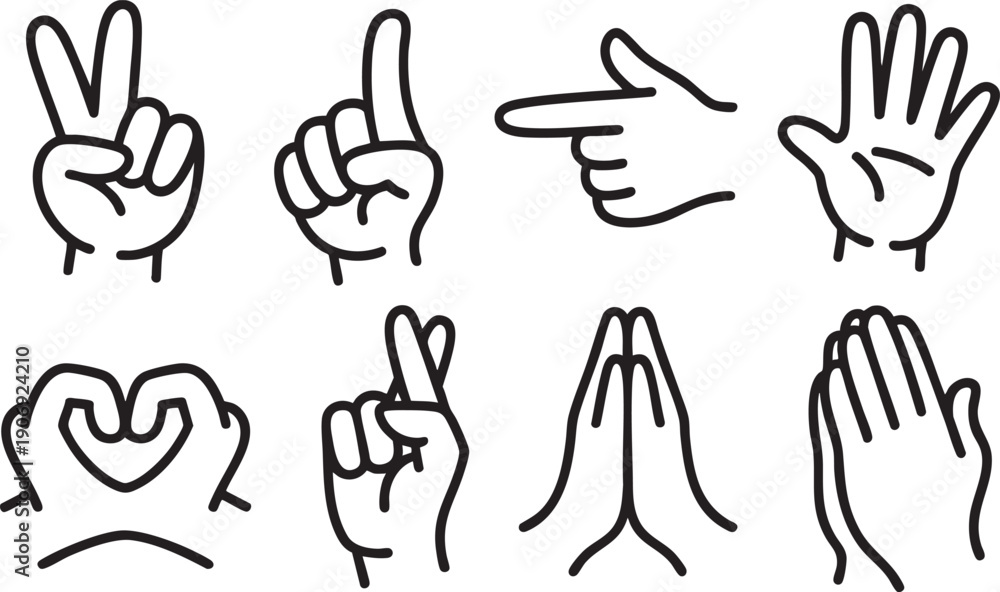 Fototapeta premium Hand gesture icons collection for communication and expression on transparent background vector