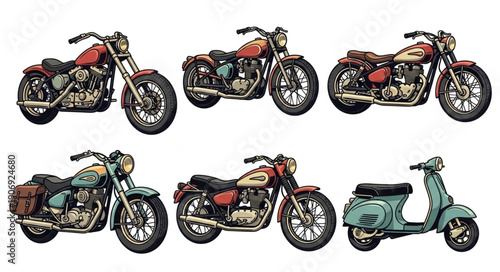 Collection of vintage and modern motorcycles and scooters.