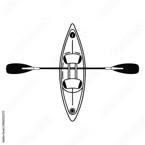 Black and white kayak with two paddles and two seats watercraft