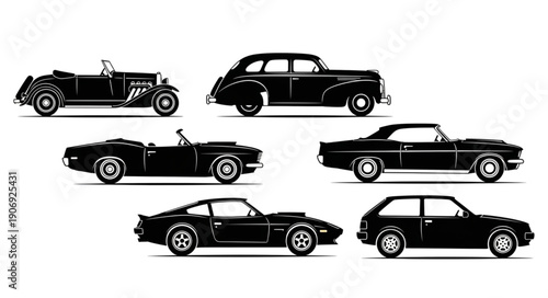 Collection of Vintage and Modern Car Silhouettes.
