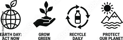 Sustainability icons set with hand drawn doodle elements
