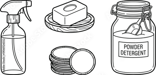 Eco-friendly cleaning supplies set vector illustration collection