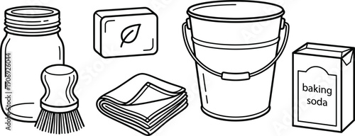 Eco-friendly cleaning supplies set vector illustration collection