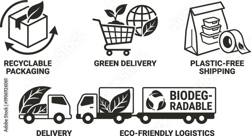 Eco-friendly packaging icons for sustainable e-commerce shipping