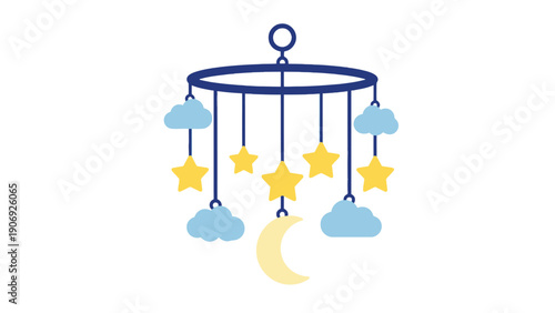 Crib mobile with clouds, stars and moon in pastel colors, vector illustration